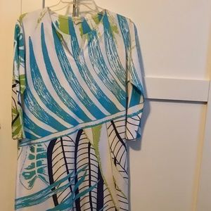 Atelier5 Gozde Yilmaz Women's Sz smal Blue Green Art To Wear  3/4 Sleeve dress